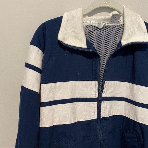 Vintage Christian Dior Jacket Monsieur Navy Blue White Track Bomber Windbreaker - Picture 2 of 10